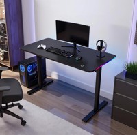 Bureau debout commercial moderne de luxe en fer et bois, réglable, avec bande LED RGB, crochet ergonomique pour casque et porte-gobelet
