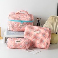 Tas kosmetik portabel kapasitas besar bergaya tas Makeup kustom katun berlapis bunga cantik penutup ritsleting modis baru