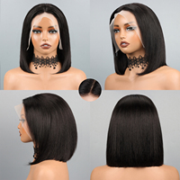 Nouvelle perruque brésilienne non Remy en cheveux vierges, longue et droite, avec dentelle frontale transparente, mélange de cheveux humains, densité 180 %, cheveux de bébé, petite taille de bonnet