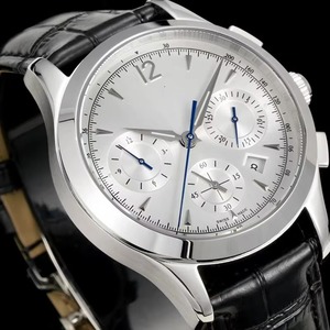 Luxury Deluxe <b>Automatic</b> <b>Chronograph</b> Date Pulsometer Sapphire Crystal 40mm Stainless Steel Case Black Leather Strap Mens Watch - Product Image 1