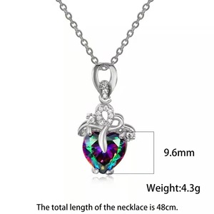 Heart-Shaped Rainbow Pendant Necklace With Imitation Tourmaline Zinc Alloy Claw Setting For Women Gift Jewelry - Product Image 5