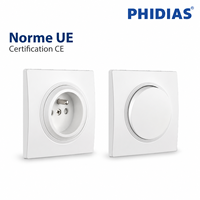 Prise murale modulaire monopolaire PHIDIAS UE 10A 250V, ignifuge, avec cadre en PC, certifiée CE pour usage commercial