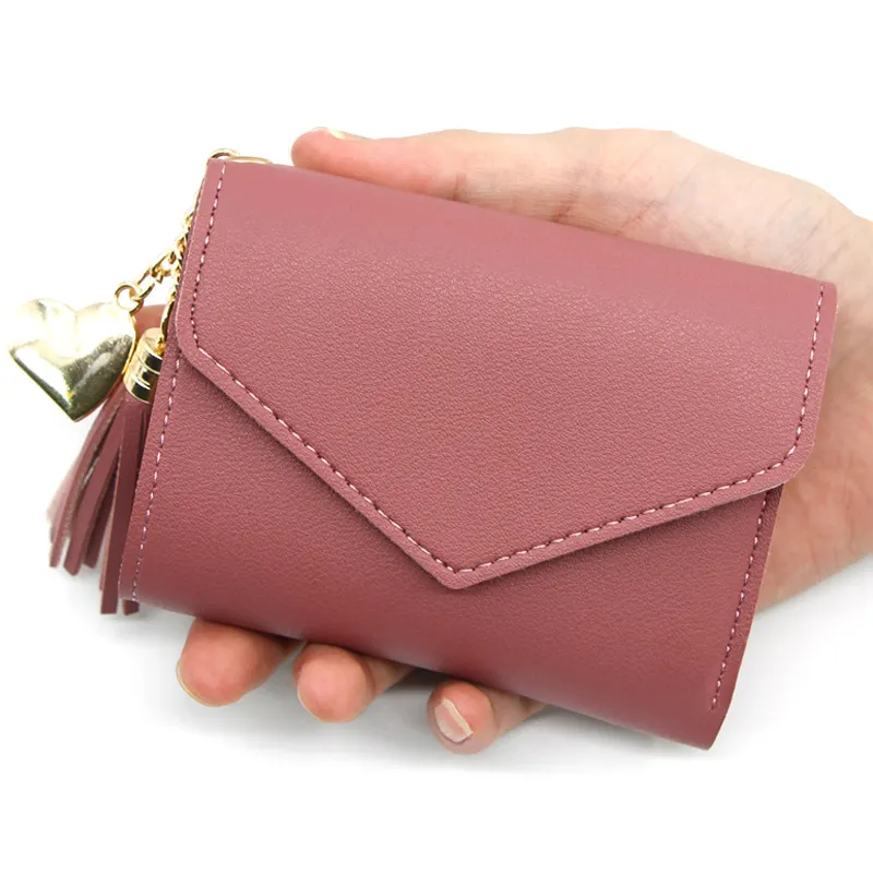 JF1011 Online Wholesale Coin Purse Hasp Cute Small Card Wallet For Women With Metal Tassel Heart