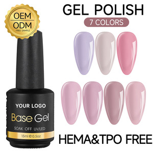 Vente en gros OEM 15 ML Échantillon gratuit Marque privée Gel UV 2-en-1 7 couleurs Gel de base en caoutchouc Vernis à ongles avec logo personnalisé pour salon - Product Image 1