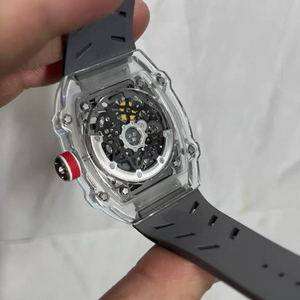 Reloj Automático de Cristal Transparente de Alta Calidad 6702 con Correa de Goma Gris - Product Image 5