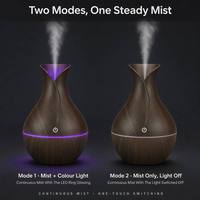 Mini humidificateur à grain de bois 130 ml, LED 7 couleurs, brume continue, bouton tactile, huile essentielle aromatique, USB, CE, FCC, RoHS