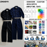 Ensemble de vêtements assortis en denim pour homme, veste boutonnée en denim japonais brut brodée personnalisée de 15 oz et jean baggy deux pièces