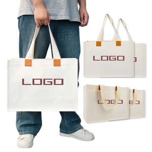Bolso de Lona Liso de Moda con Asa de Cuero y Estampado Personalizado, Diseño Espacioso para Compras Diarias y Desplazamientos Casuales - Product Image 4