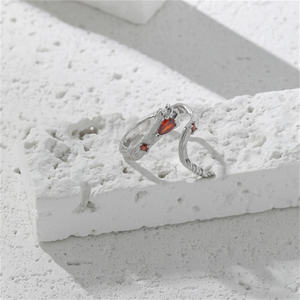 FUAMAY-anillo plata de primera ley con forma de pata de León para mujer, sortija, plata esterlina 925, Diamante rojo - Product Image 6