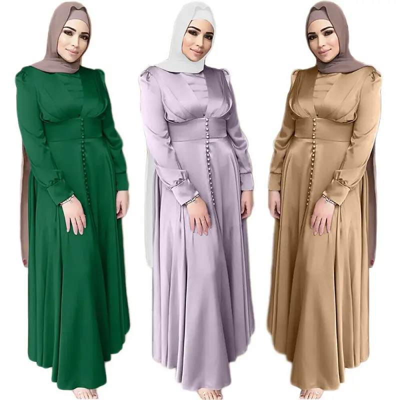Floria women abaya 2022 muslim dresses fashion hot sale satin dress turkey style traditional muslim clothing for sale