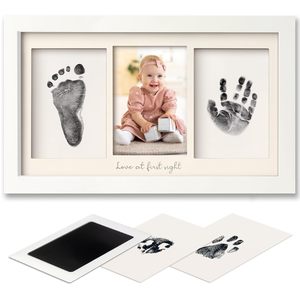 Baby Hand Foot <b>Print</b> Photo <b>Frame</b> Three-Piece Set With Text Wall Mount Rectangular Horizontal Artificial Board - Product Image 1