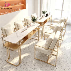 Beauty Salon Furniture Package <b>Nail</b> Bar <b>Desk</b> Luxury Tufted Manicure Tables with Chair Wood Double Manicure Table and Chair - Product Image 1