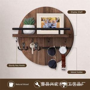 Porte-clés mural en bois rond rétro, 1 niveau, organisateur de rangement pour entrée et salon - Product Image 2