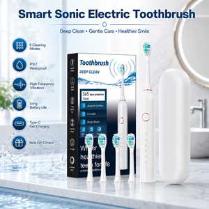Brosse à dents électrique rechargeable IPX7, nettoyage buccal, 6 modes, brosse à dents sonique pour adultes avec 4 têtes de brosse à poils doux, boîte de voyage - Product Image 1