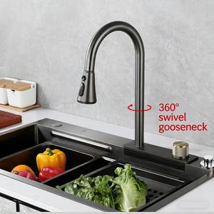 Multi-functional sink with 360-degree swivel pull-out faucet stainless steel sink for chopping and washing <b>vegetables</b> - Product Image 6