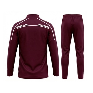 Ensemble d'entraînement de football personnalisé bordeaux et blanc à motif géométrique, demi-zip, OEM ODM - Product Image 2