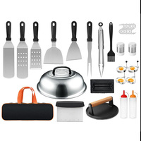 Ensemble d'outils de cuisson Teppanyaki en métal 4-en-1 pour barbecue extérieur, accessoires de camping avec spatule et pelle, design minimaliste pour
