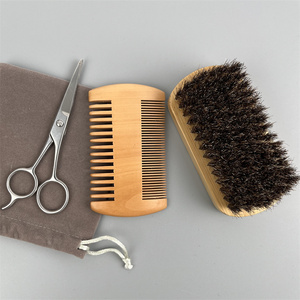 Usine Vente Naturel Bambou Cheval Poils Barbe Brosse Poirier Bois Peigne En Acier Inoxydable Ciseaux 3PCS Ensemble Barbe Toilettage Kit - Product Image 1