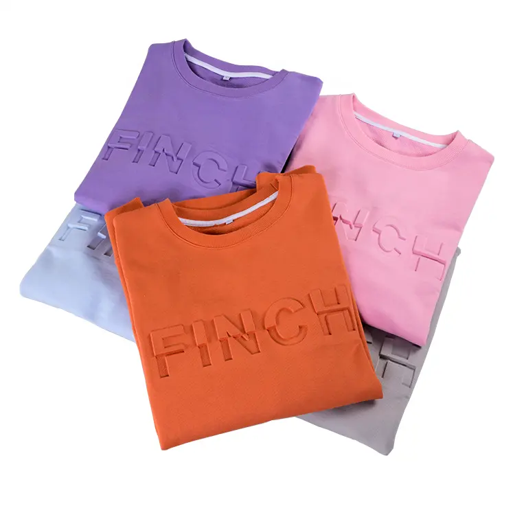 Finch Garment เสื้อสเวตเตอร์แบบสวมหัว,คอกลมผ้าฝ้าย100% สำหรับทุกเพศเสื้อสเวตเชิ้ตลายนูน3D Debossed