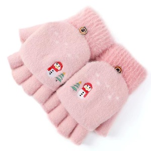 Autumn Winter Women's Half Finger Wrist-Length Nylon Flip Knitted <strong>Gloves</strong> <strong>Cute</strong> Korean Style Student Cold-proof Touchscreen - Product Image 1