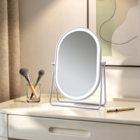 Professional LED Vanity Mirror 3 Color Modes Dimmable Touch Control Metal+Glass Oval Shape Magnifying Feature Personalized