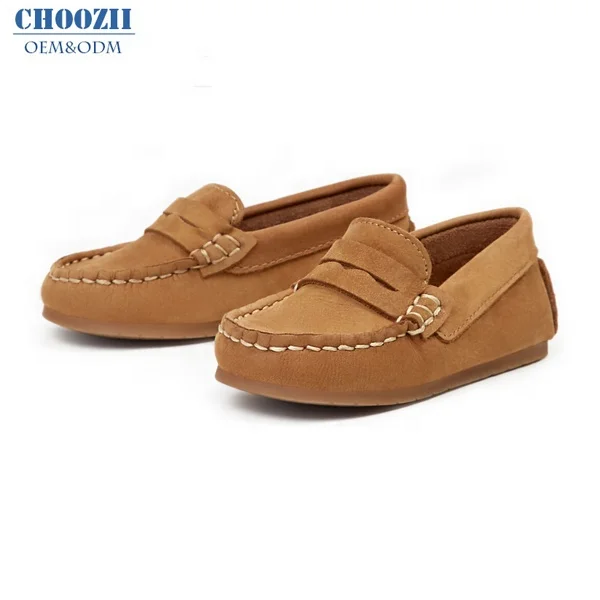 Choozii Hot Selling Simple Design Brown Color Suede Leather Loafers Slip On Shoes For Boys