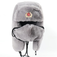 Sombreros soviéticos rusos piel de conejo artificial Ushanka sombrero de invierno para clima frío para hombres con estrella roja soviética
