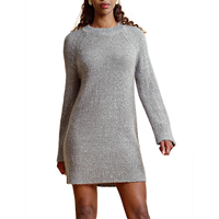 Robe pull midi en maille unie à col rond, coupe droite, scintillante, en polyester, pour femme, vente en gros, personnalisée, collection hiver