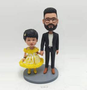 100%Pure Handmade Fully Custom Clay Bobbleheads Father and Child, Meaningful Artwork, Custom Kids and Dad Statues
