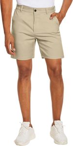 Pantalones Cortos de Playa para Hombre, Tejidos, con Cordón Ajustable, Frente Plano, Híbridos, 7 Pulgadas, Ligeros, de Secado Rápido, Estilo Chino, Cintura Alta, con Bolsillos - Product Image 2