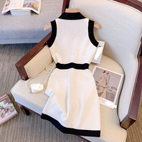 Mini-Robe Femme Style Tendance Noir et Blanc Jacquard Décontractée d'Été