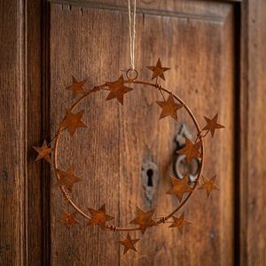 Corona de Estrella de Hierro Rústica Hecha a Mano, Adorno Navideño Circular Decorativo, Sin Iluminación, Paquete Individual - Product Image 6