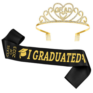 DAMAI 2024 Graduation Party Supplies Graduated Satin Sash <b>Glitter</b> Crown Set Graduation Sash Headband Party Decoration - Product Image 2