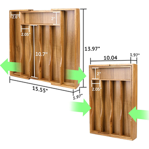 Organisateur de tiroir de cuisine en <span class=keywords><strong>bois</strong></span> d'acacia de luxe en gros pour couverts et ustensiles, plateau réglable, boîte de rangement pour tiroir de cuisine - Product Image 2