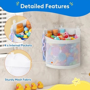 Organizador de Baño Colgante de Esquina de Gran Capacidad con Malla para Juguetes de Bañera - Con 4 Ganchos Adhesivos - Product Image 4