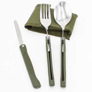 Juego de cubiertos portátiles de acero inoxidable de tres piezas para viajes al aire libre (cuchillo, tenedor, cuchara), juego de vajilla estilo occidental para estudiantes, con logo. - Product Image 1