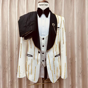 Nouvel ensemble de <span class=keywords><strong>costume</strong></span> formel pour <span class=keywords><strong>homme</strong></span> à simple boutonnage orné de perles, <span class=keywords><strong>costume</strong></span> de mariage <span class=keywords><strong>beige</strong></span> <span class=keywords><strong>3</strong></span> <span class=keywords><strong>pièces</strong></span> tendance - Product Image 3