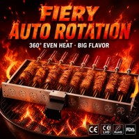 Support de grillades rotatif à 360 degrés avec 9 fourchettes en U, manche en bois, alimentation USB, pour barbecue extérieur