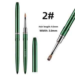 100% <b>Crimped</b> Kolinsky Acrylic Nail Brush Green Aluminum Handle Size 16 18 20 for Manicure Salon - Product Image 4