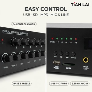เครื่องขยายเสียงประกาศสาธารณะ รุ่น 2100 ซีรีส์ <span class=keywords><strong>ค</strong></span>วบ<span class=keywords><strong>ค</strong></span>ุมระดับเสียง 6 โซน ช่องไมโครโฟน 3 ช่อง เครื่องเล่น USB SD MP3 แบบติดตั้งบนแร็ค สำหรับใช้ในโรงเรียน ระบบประกาศรายวัน - Product Image 5