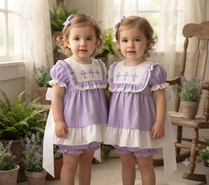 Romper bordado a mano con nudos morados para bebé niña, estilo vintage, para bautizo, con diseño de burbujas - Product Image 2