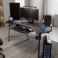 Escritorio para Juegos AJUNION Grande de 72 Pulgadas con Luces LED RGB, Mesa para Computadora con Bandeja Ajustable para Teclado y Gestión de Cables para Gamers de PC