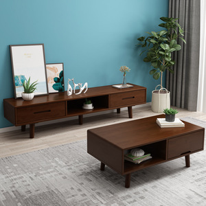 Nordic Solid Wood Tv Cabinet And <b>Coffee</b> <b>Table</b> Combination Living Room Set Storage Furniture For Small Apartments - Product Image 3