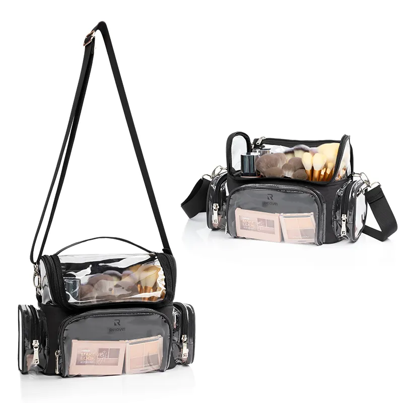 Relavel Professional Makeup Bag PVC Artist Cosmetic Brush Storage Holder Organizer Clear Travel Portable Make Up Box
