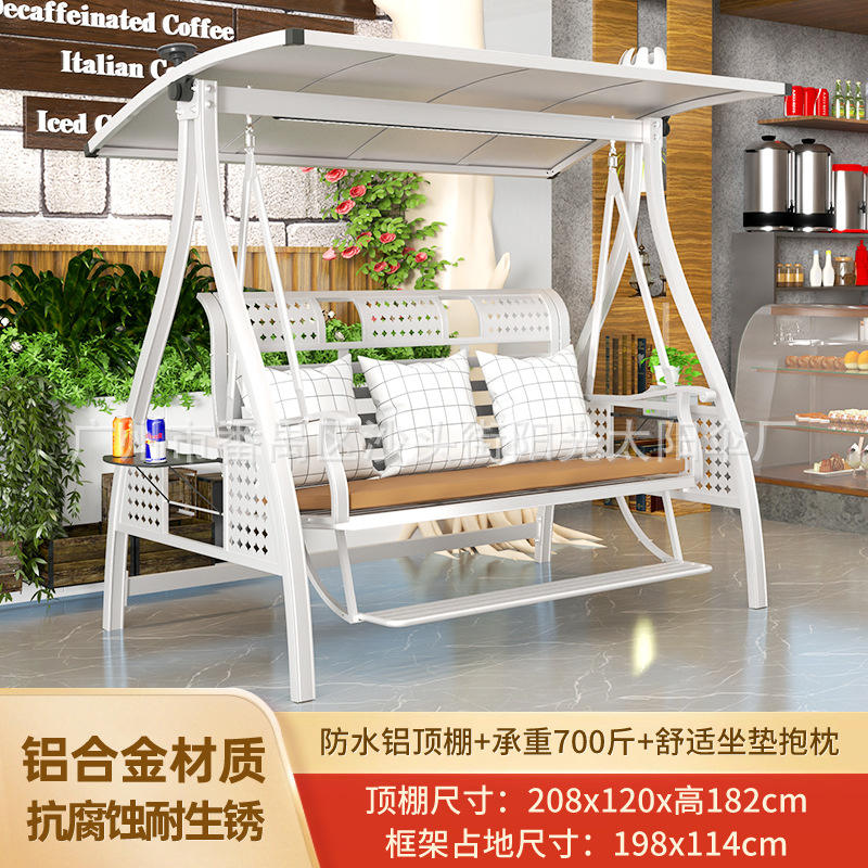 Balançoire pour trois personnes prune blanche neige [avec pied]-dessus en aluminium