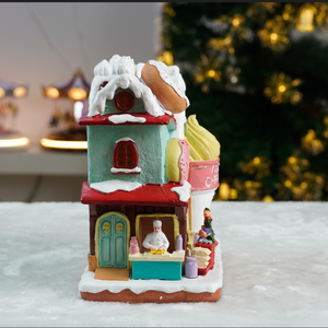 Casas <span class=keywords><strong>de</strong></span> pueblo navideñas musicales <span class=keywords><strong>de</strong></span> resina coloridas para interiores y casa <span class=keywords><strong>de</strong></span> dulces con función <span class=keywords><strong>de</strong></span> donuts giratorios - Product Image 6