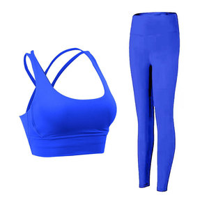 Traje de yoga sexy europeo-americano con espalda descubierta, pantalones deportivos de cintura alta que realzan la cadera, transpirables, de color liso para mujer. - Product Image 2