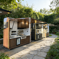 Cuisine extérieure en acier inoxydable noir durable, toutes saisons, îlot BBQ avec abri et grill pour le camping, patio, cuisson au barbecue