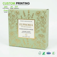Boîtes à savon vert sauge imprimées sur mesure avec impression botanique dorée pour l'emballage de savons naturels de luxe faits à la main, vente en gros