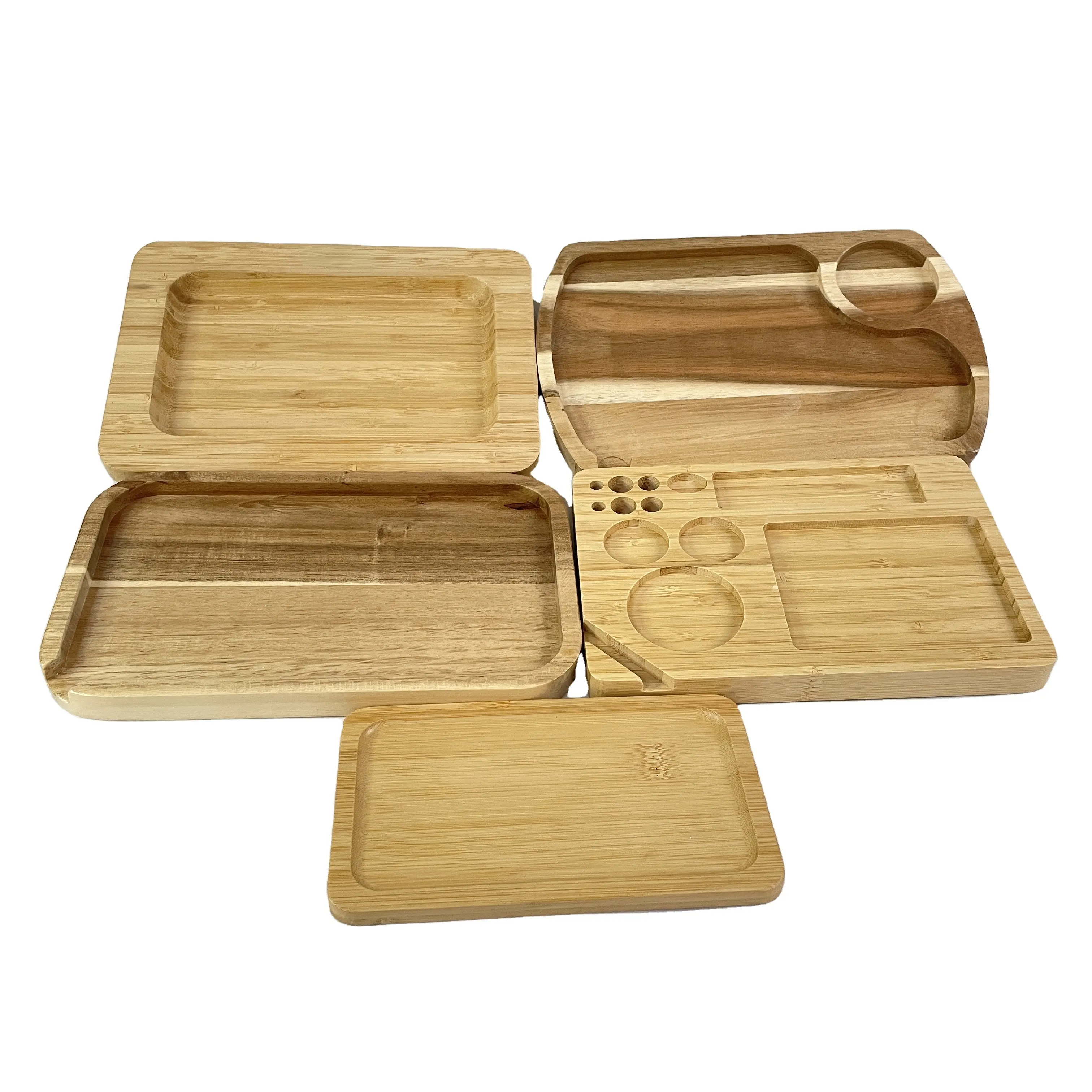 Handcrafted Magnetic Bamboo Rolling Tray Solid Wood Cigarette Tray Magnetic Cigar Stash Box